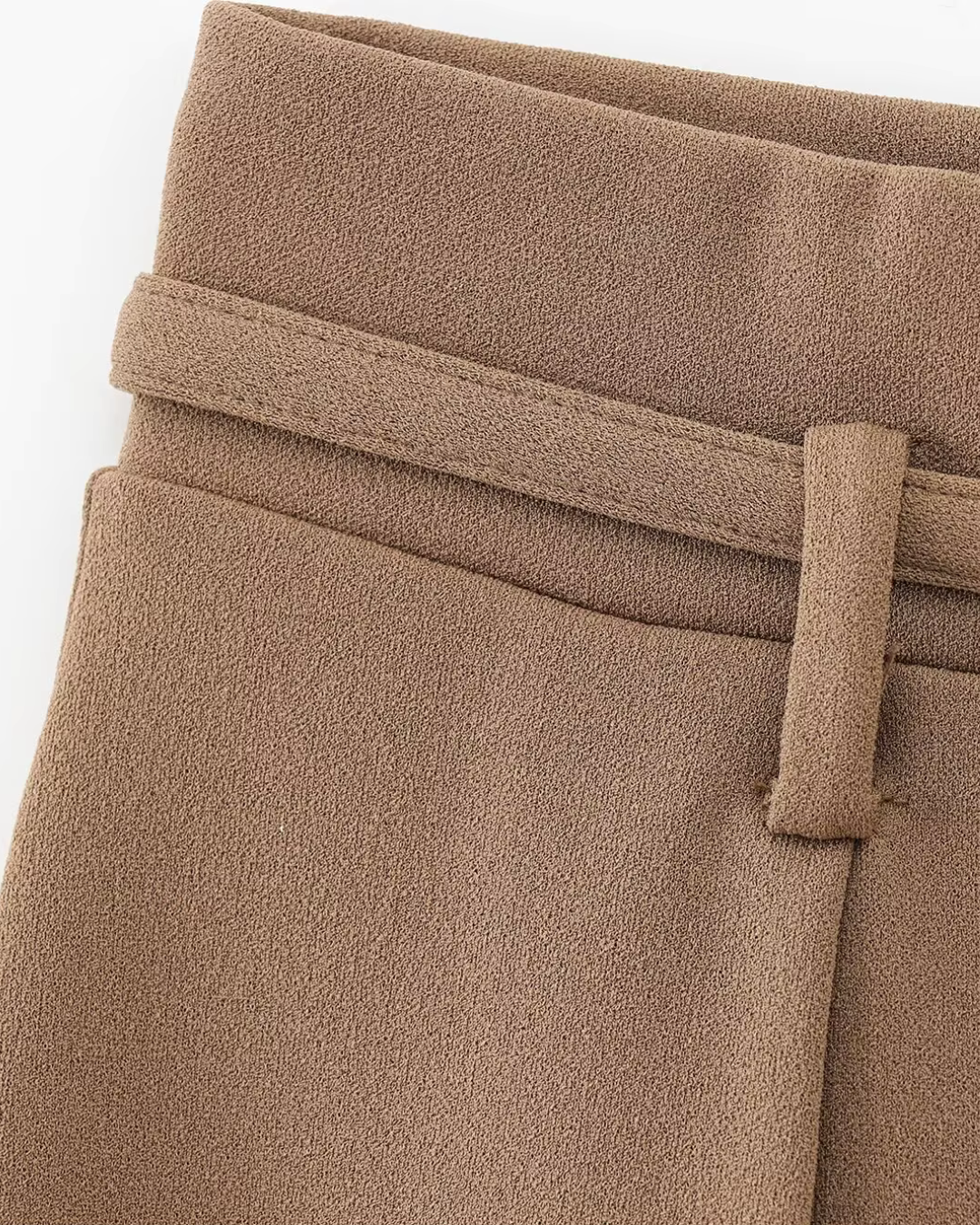 High-Waisted Belted Pleated Wide-Leg Trousers in Camel