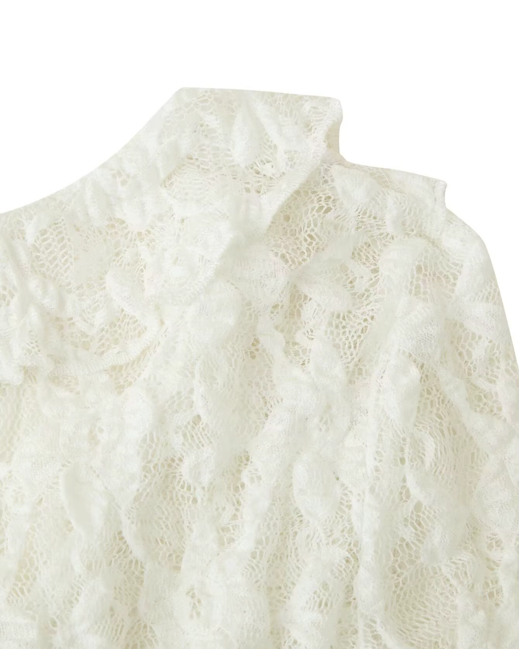 Sheer Floral Lace Ruffled Tie-Front Top in Off-White