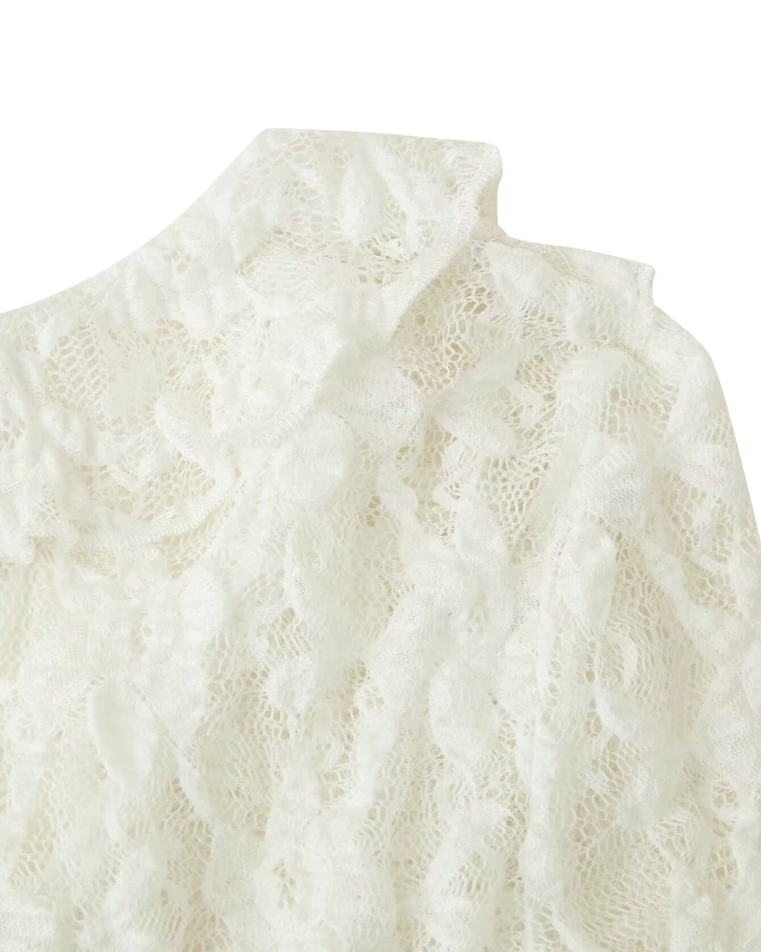 Sheer Floral Lace Ruffled Tie-Front Top in Off-White