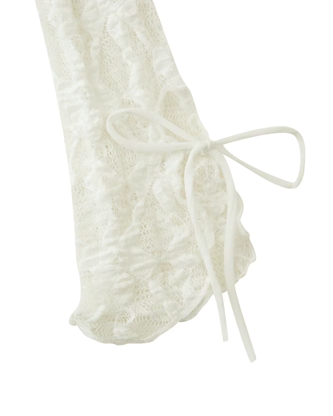 Sheer Floral Lace Ruffled Tie-Front Top in Off-White