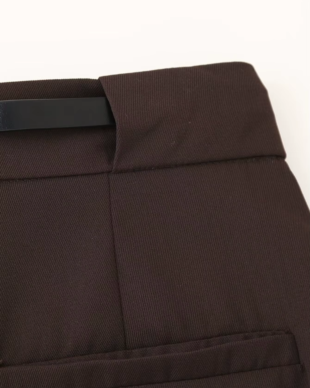 High-Waisted Belted Pleated Wide-Leg Trousers in Dark Brown