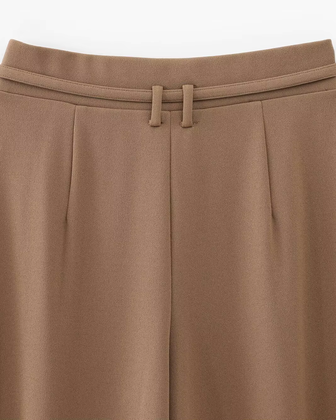 High-Waisted Belted Pleated Wide-Leg Trousers in Camel