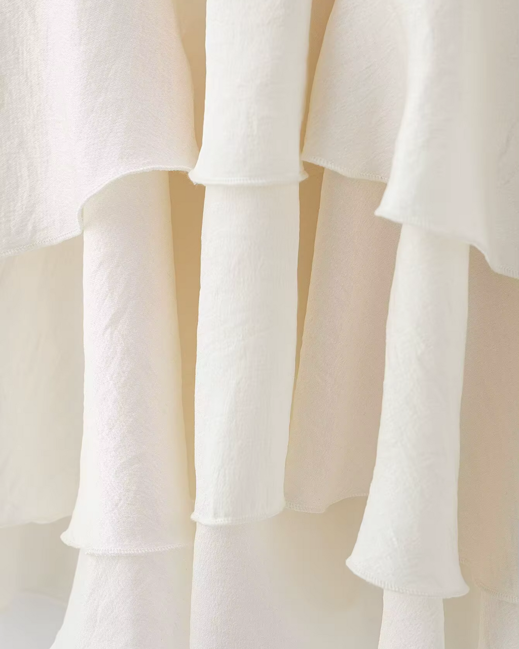 High-Neck Ruffled Chiffon Blouse in Creamy Off-White