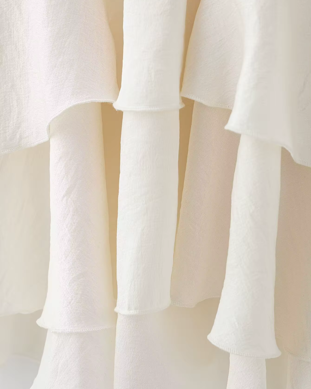 High-Neck Ruffled Chiffon Blouse in Creamy Off-White