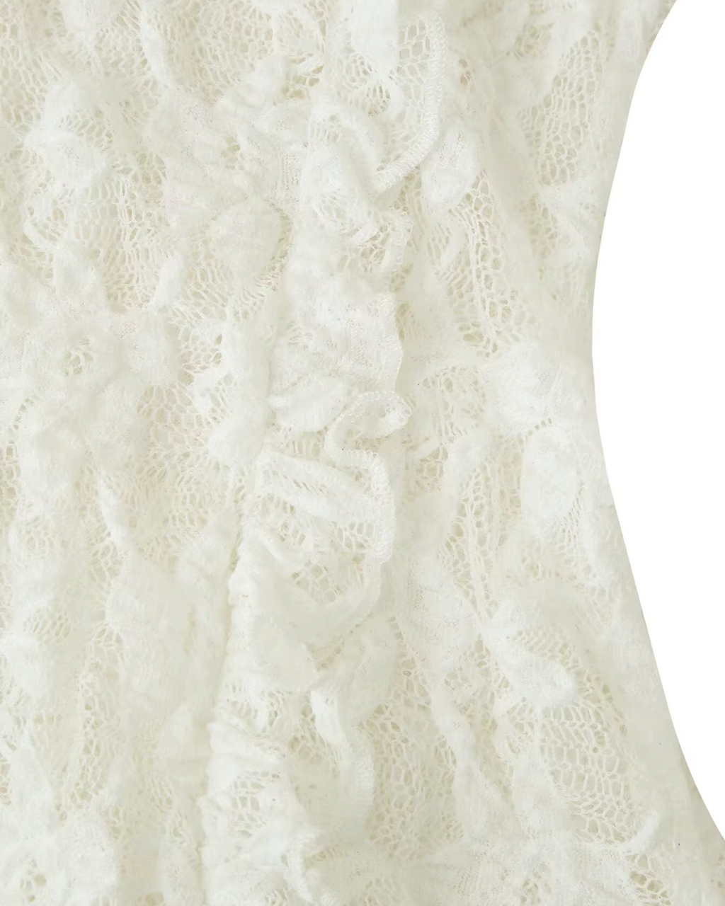 Sheer Floral Lace Ruffled Tie-Front Top in Off-White