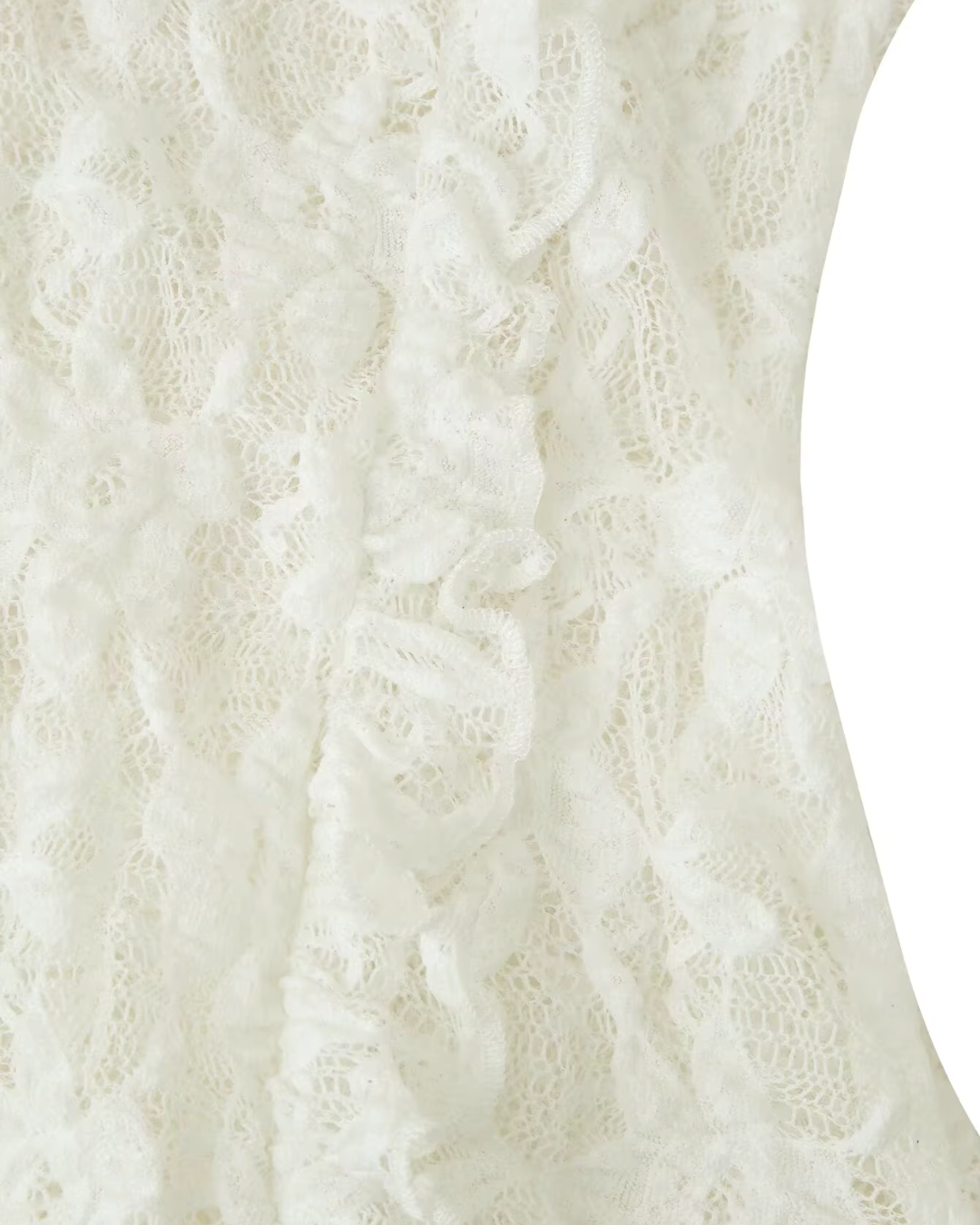 Sheer Floral Lace Ruffled Tie-Front Top in Off-White