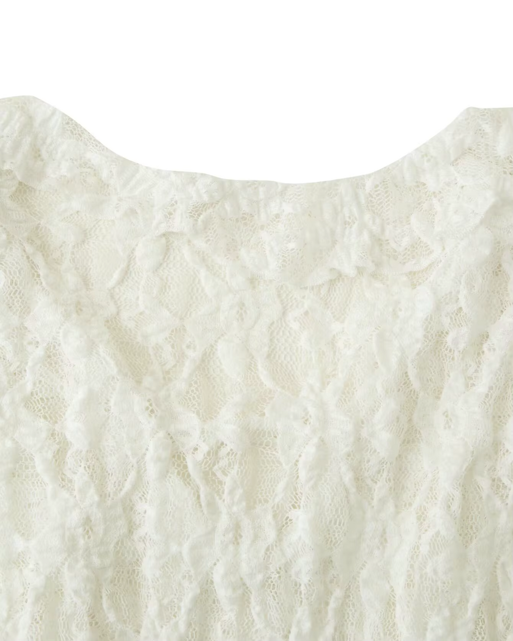 Sheer Floral Lace Ruffled Tie-Front Top in Off-White