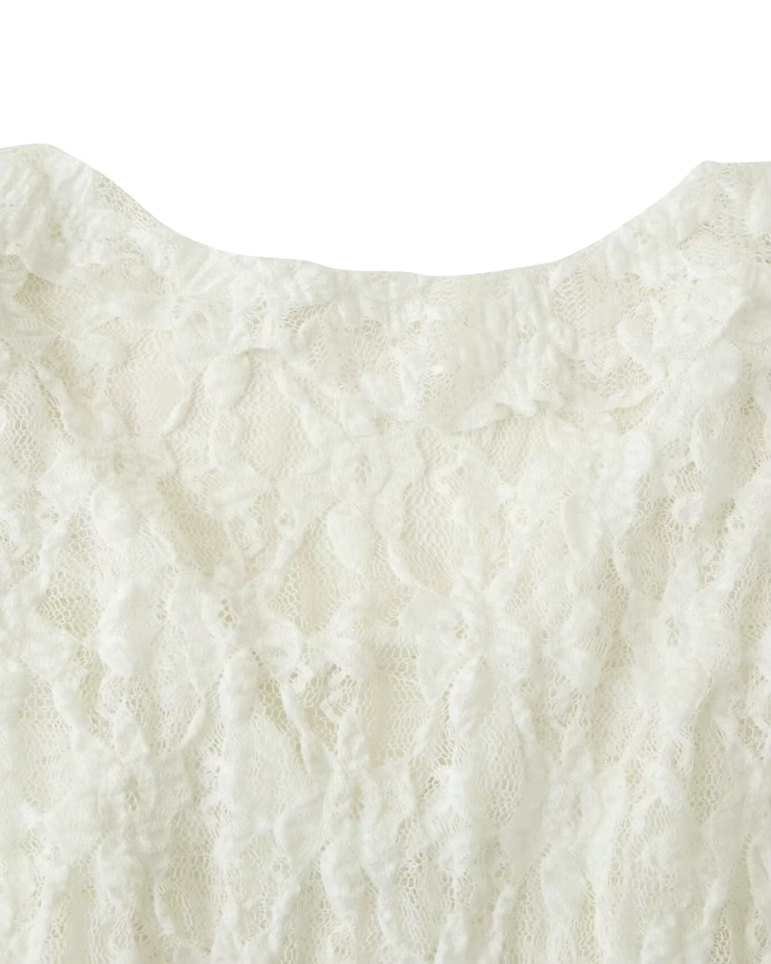 Sheer Floral Lace Ruffled Tie-Front Top in Off-White