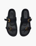 Zwarte Gesp Platte Sandalen met Open Teen voor Dames